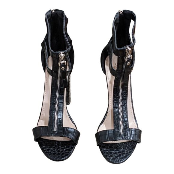 Simmi London Black Zip Up Detail Mock Croc Block Heel Sandals Size 7 - Picture 6 of 12